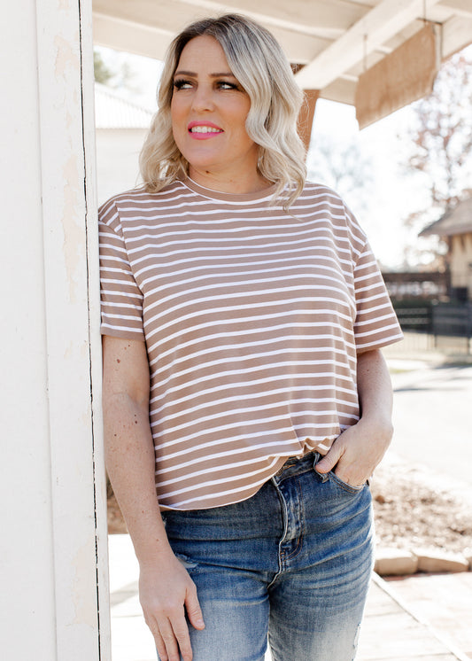 Taupe Ivory Stripe Top
