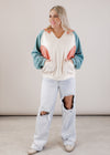 Color Block Hooded Top (S-XL) *CREM/TEAL/CORAL