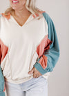 Color Block Hooded Top (S-XL) *CREM/TEAL/CORAL