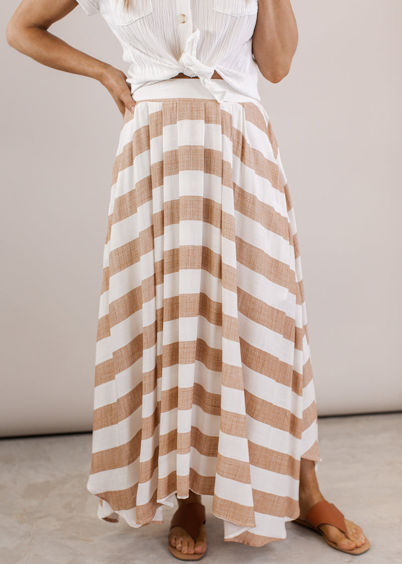 Truvy Stripe Skirt *TAN/IVORY
