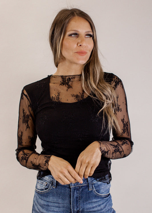 Mesh Floral Top *BLACK