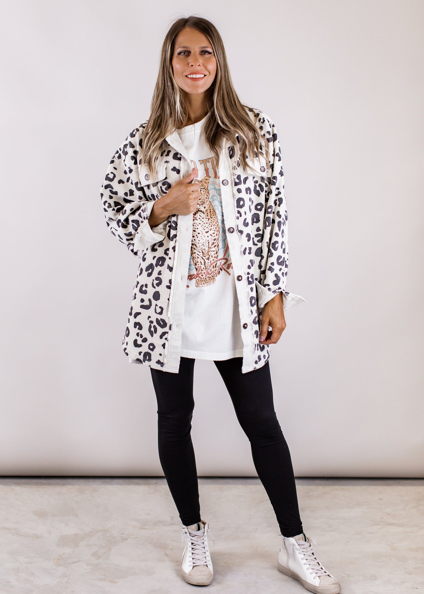 Oversized Corduroy Leopard Shacket (S-XL) *OATMEAL