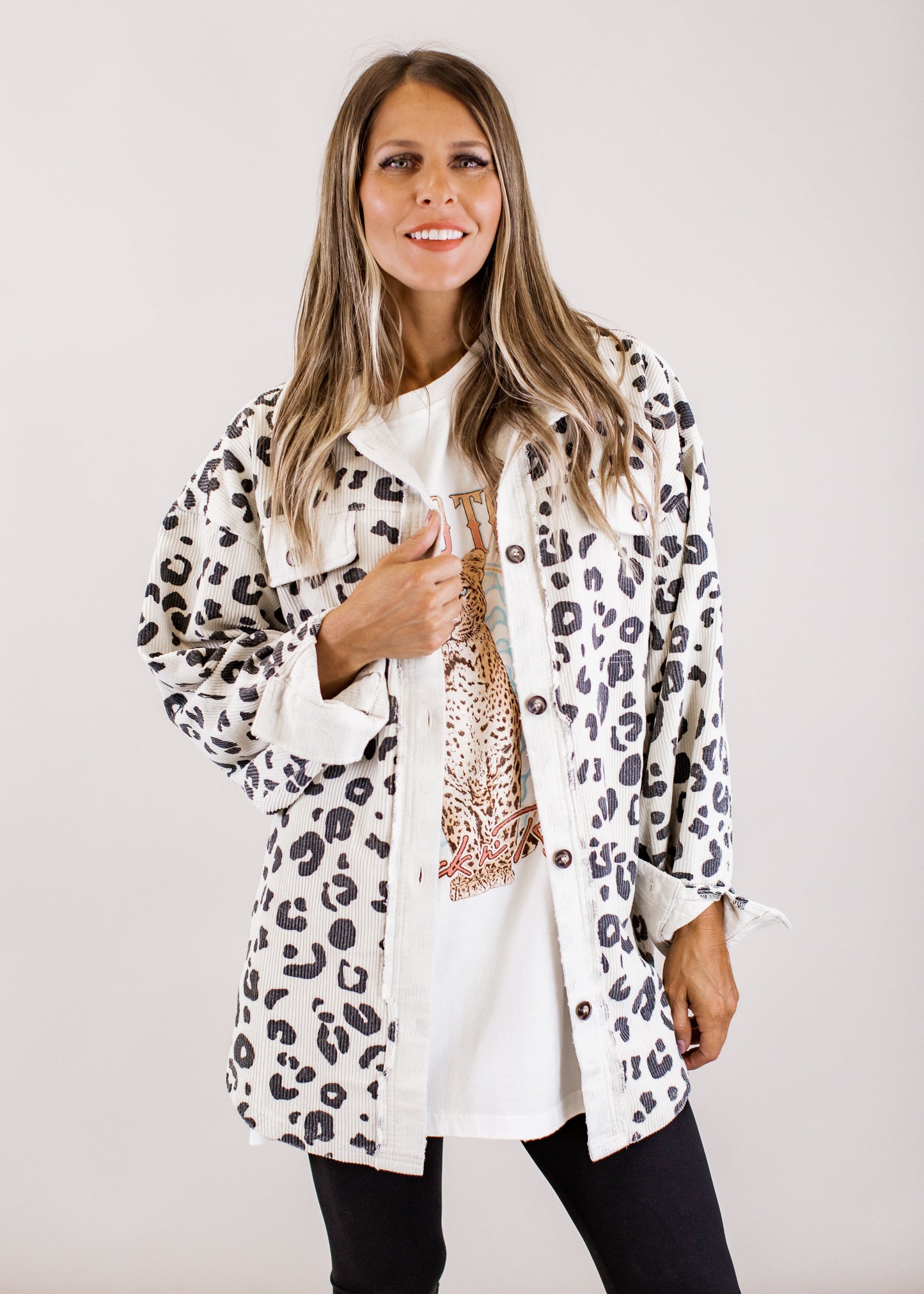 Oversized Corduroy Leopard Shacket (S-XL) *OATMEAL