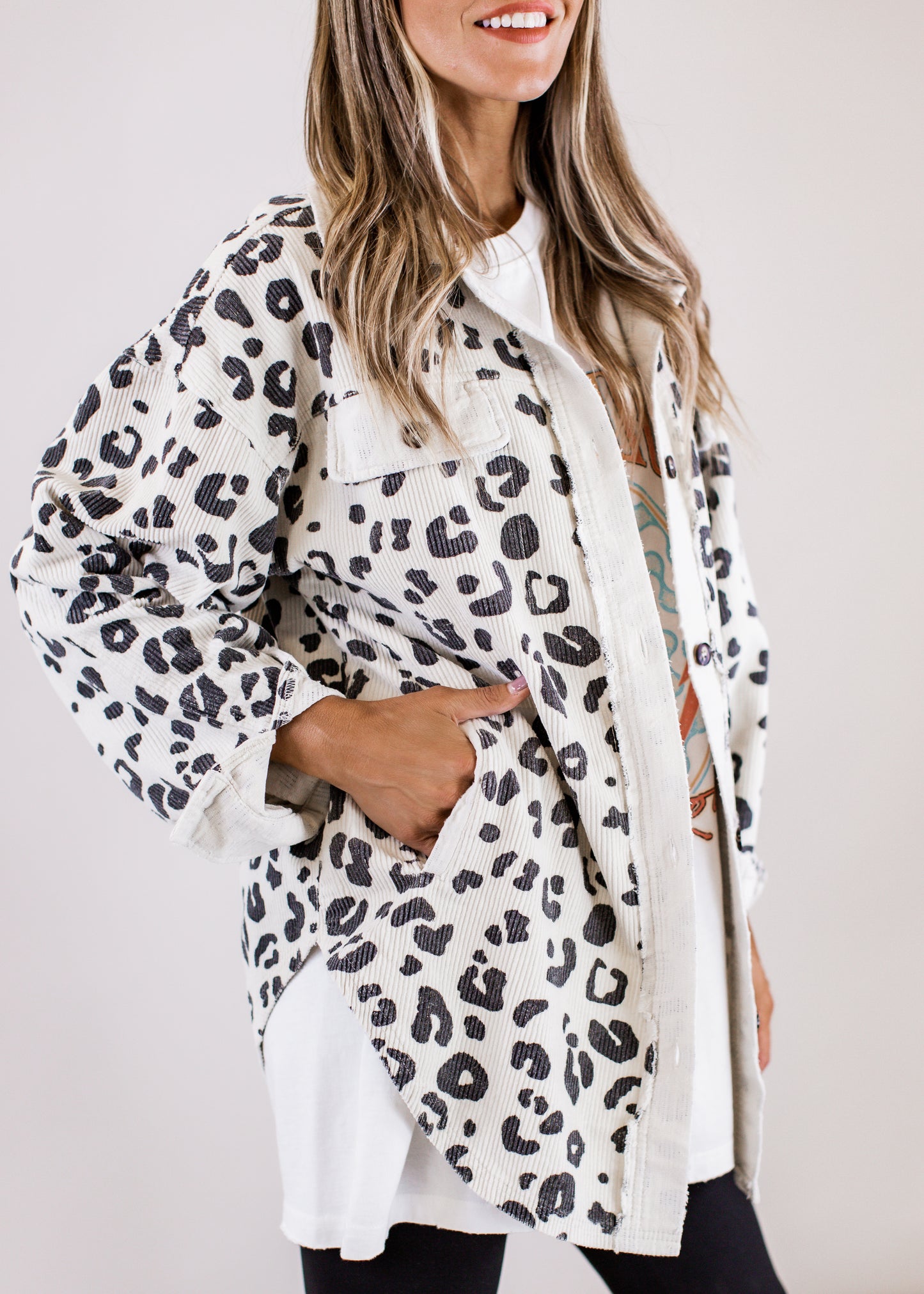 Oversized Corduroy Leopard Shacket (S-XL) *OATMEAL