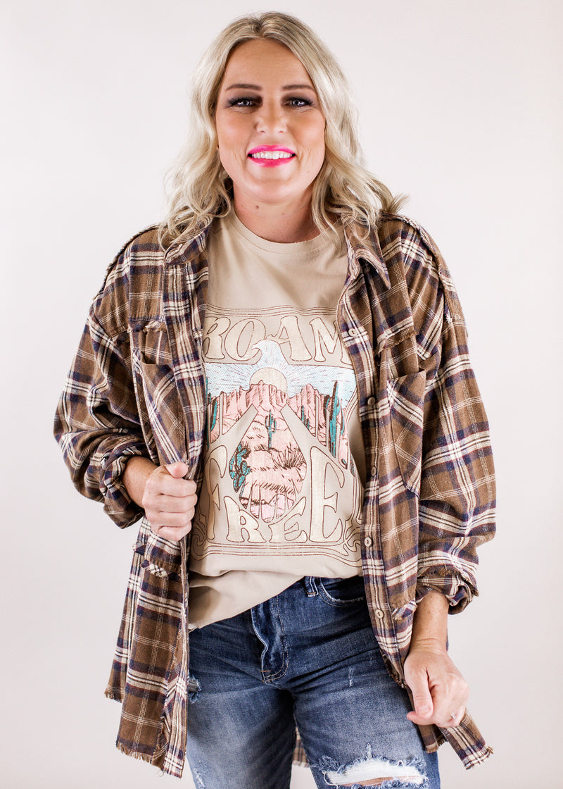 Oversized Briana Plaid Top (S-XL) *BROWN