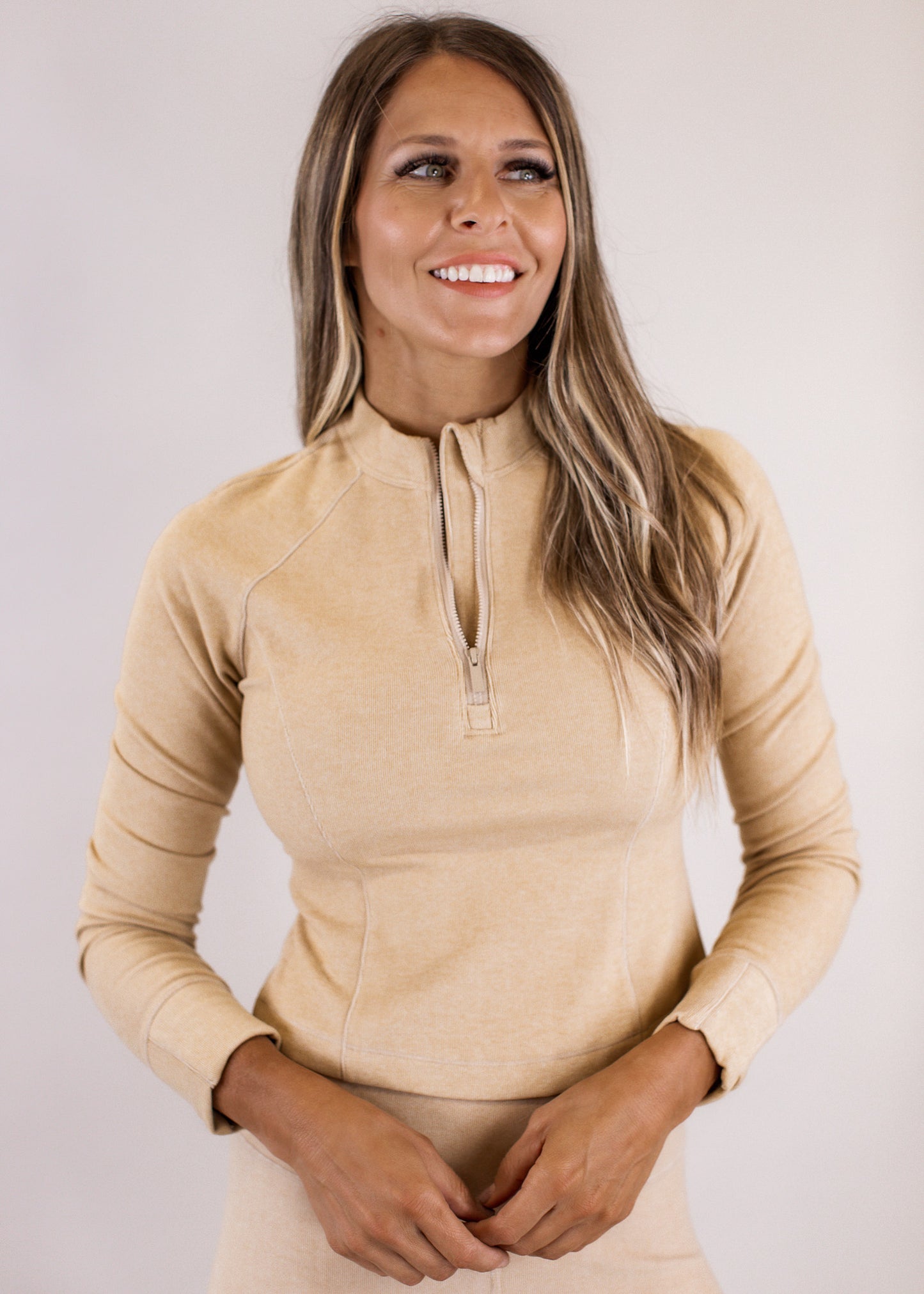 1X & 2X: Halie Brushed Athletic Top (S-3X) *LIGHT CAMEL