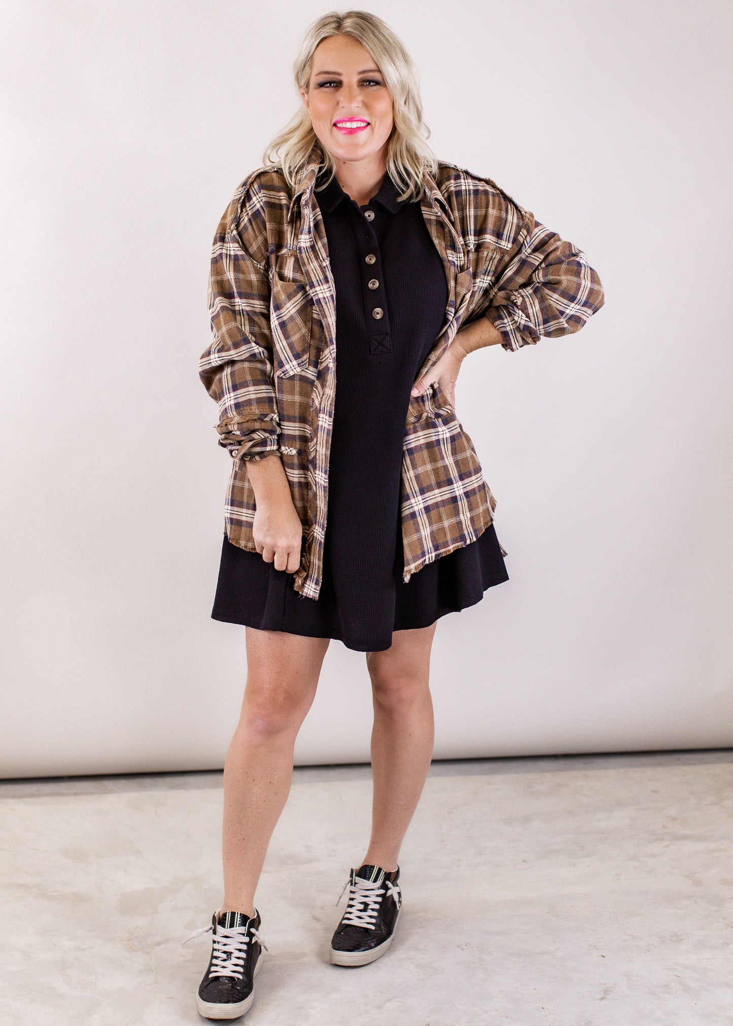 Thermal Waffle Dress (S-3X) *BLACK