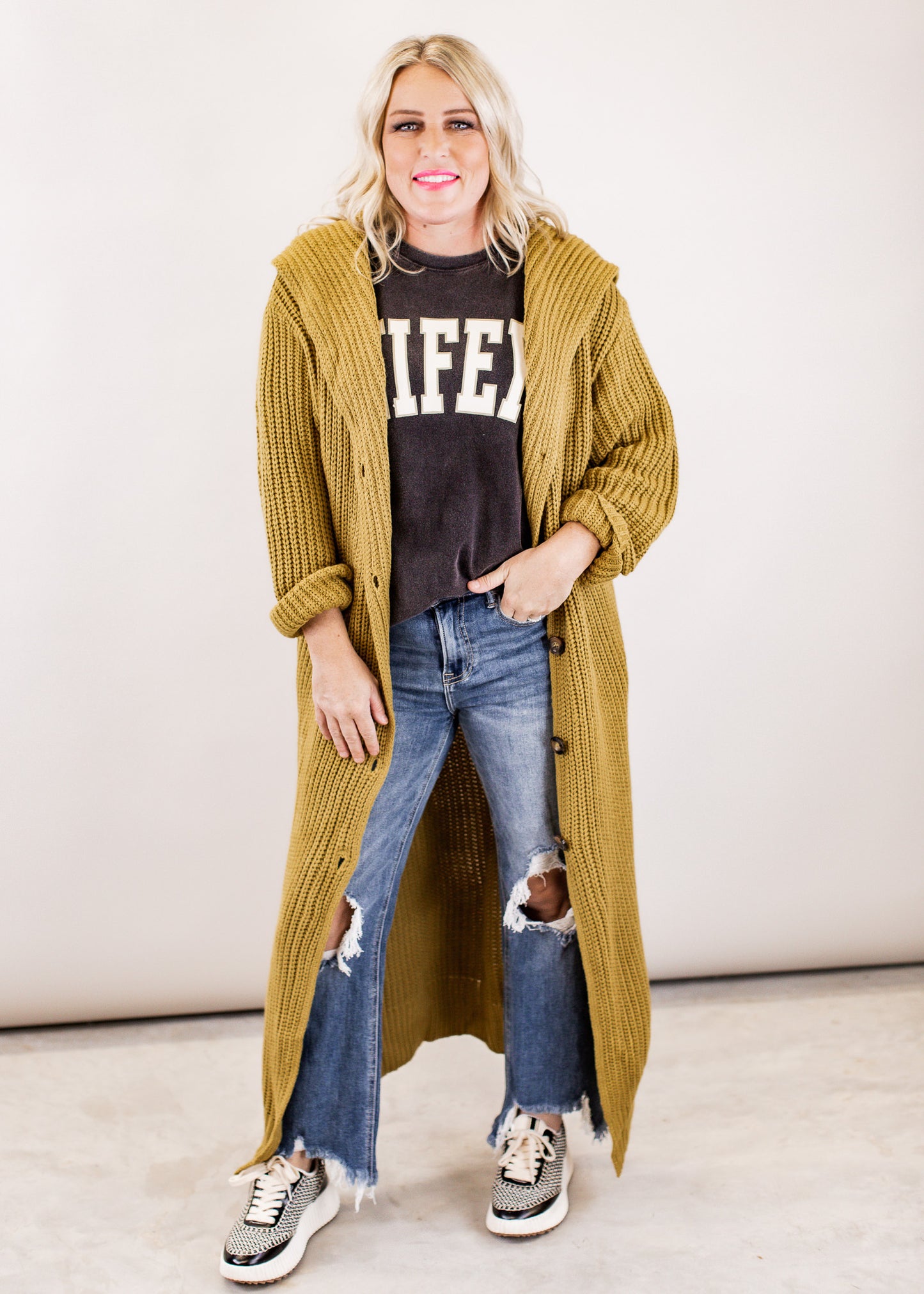 L & XL: Long Sweater Hood Cardigan (S-XL) *DIJON