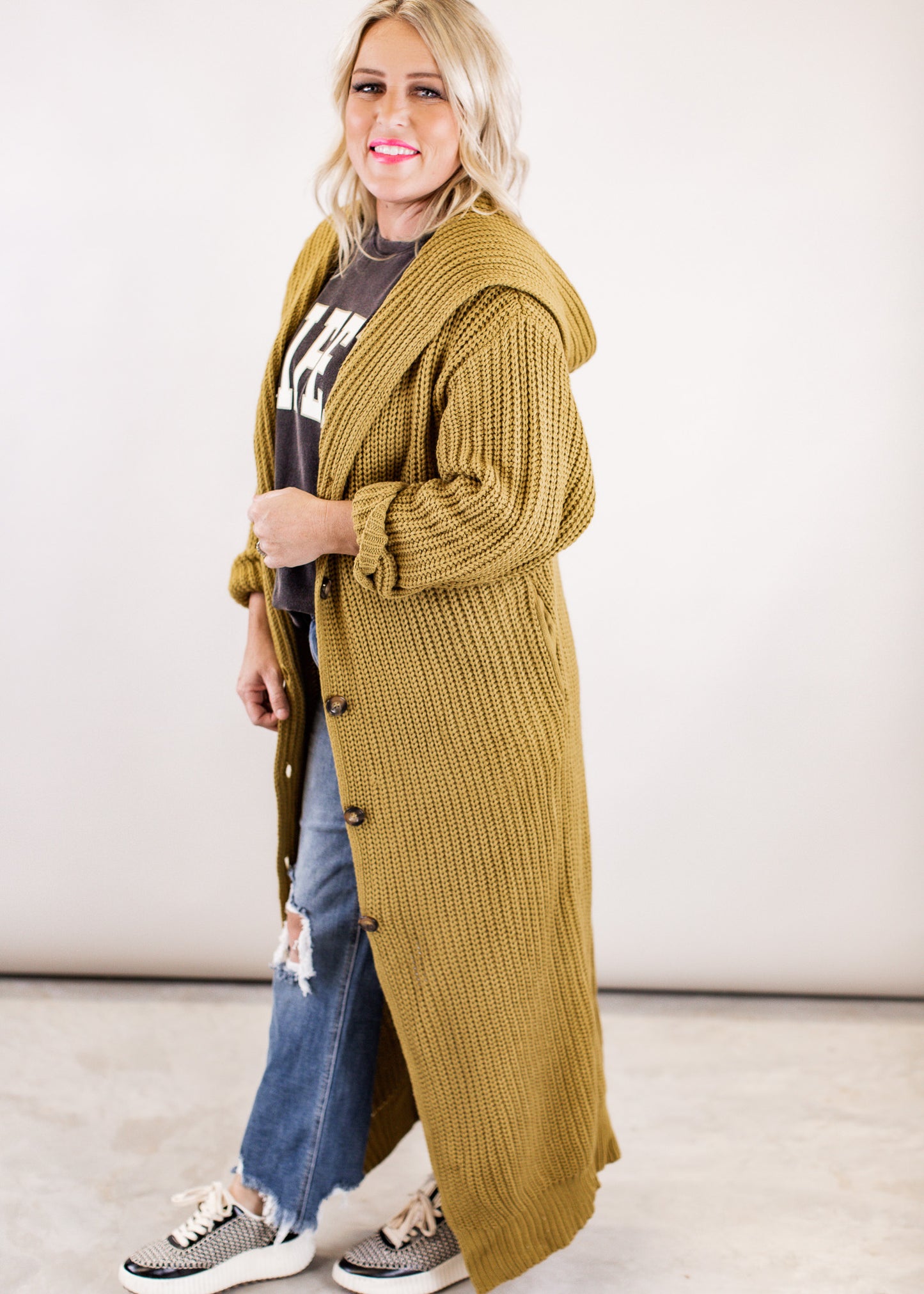 L & XL: Long Sweater Hood Cardigan (S-XL) *DIJON