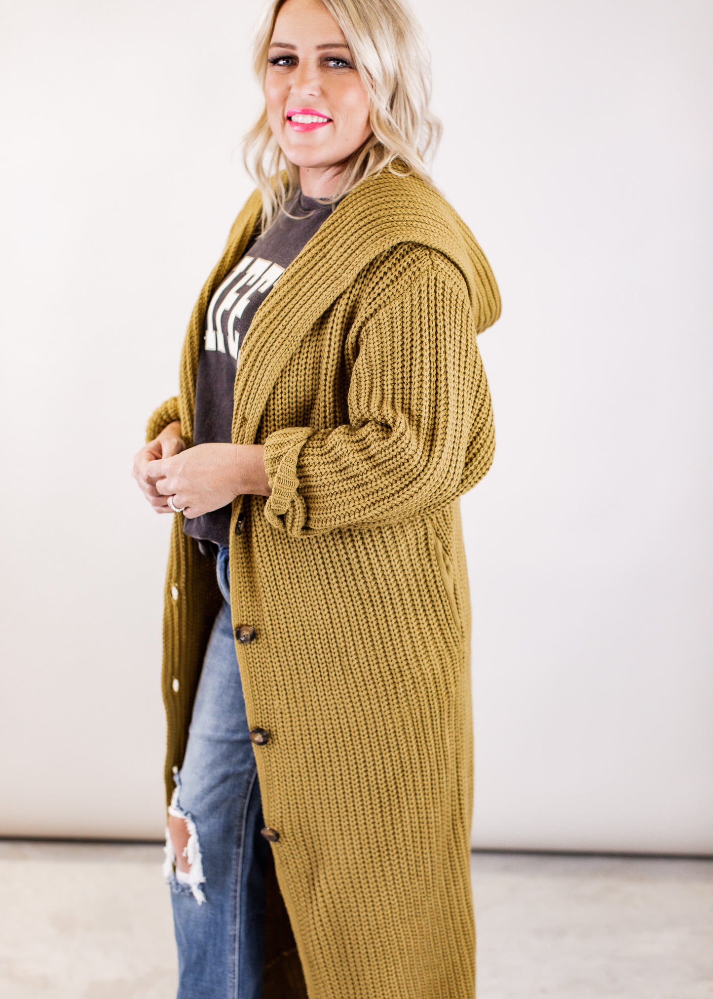 L & XL: Long Sweater Hood Cardigan (S-XL) *DIJON