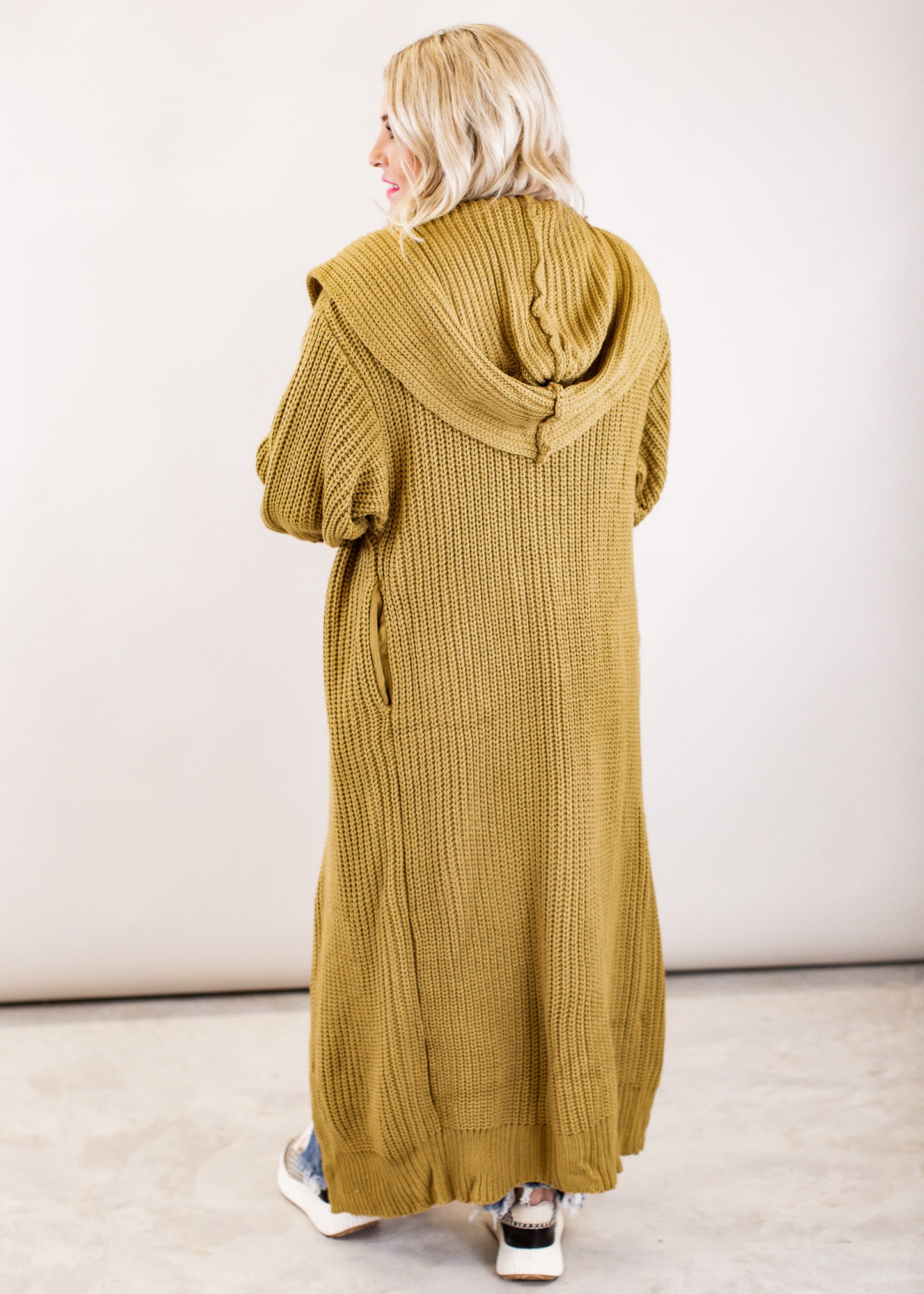 L & XL: Long Sweater Hood Cardigan (S-XL) *DIJON