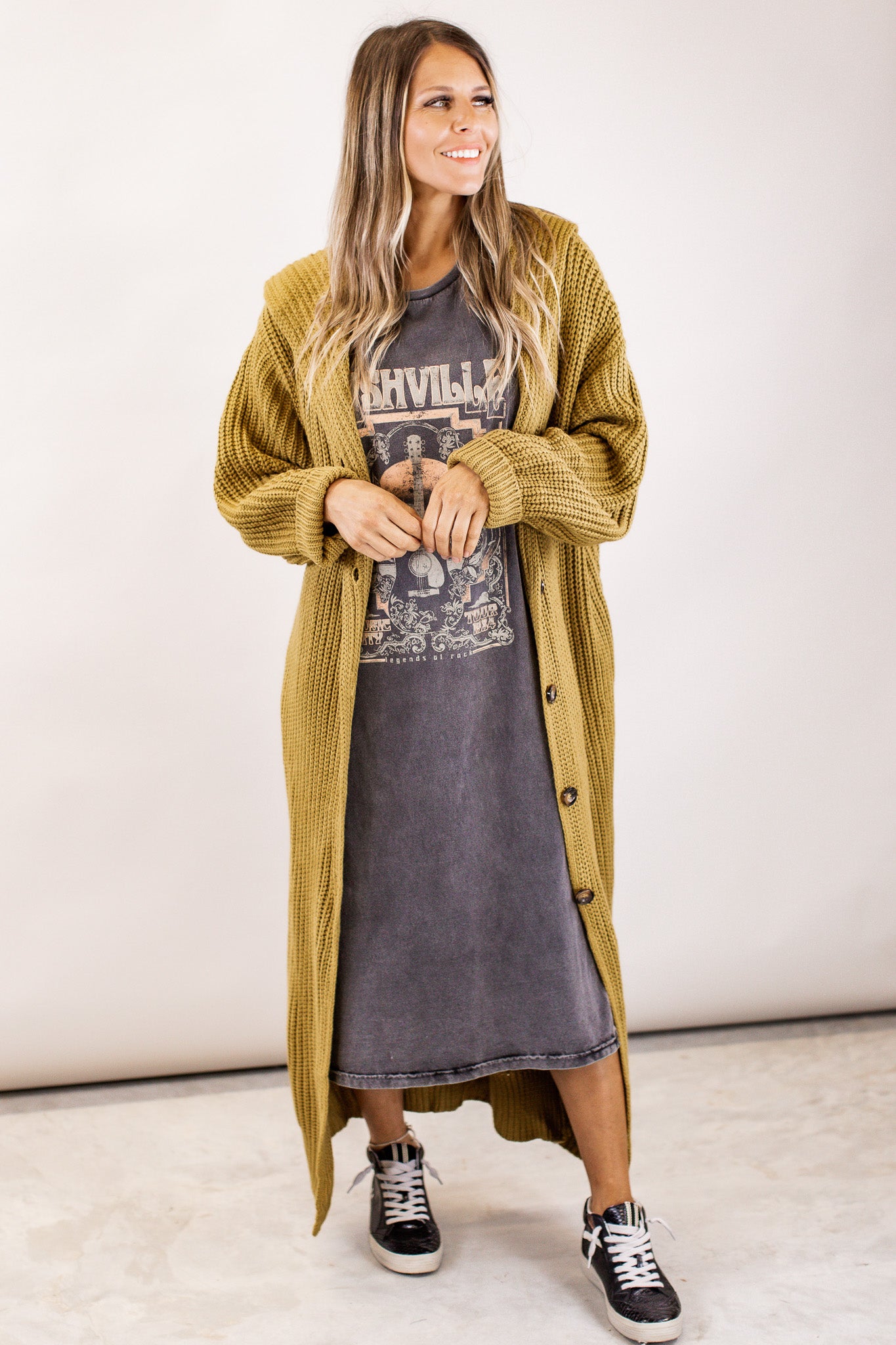 L & XL: Long Sweater Hood Cardigan (S-XL) *DIJON