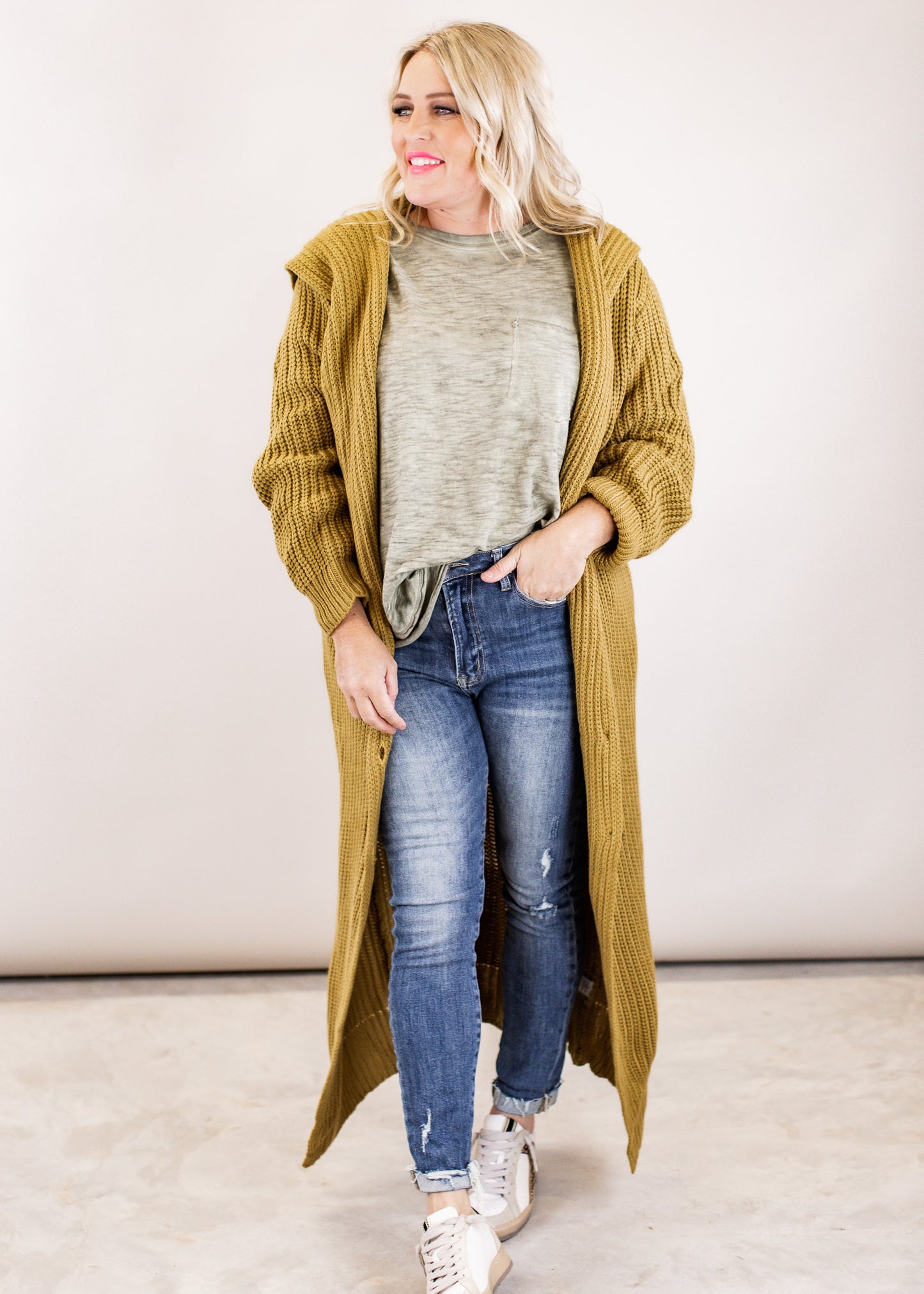 L & XL: Long Sweater Hood Cardigan (S-XL) *DIJON