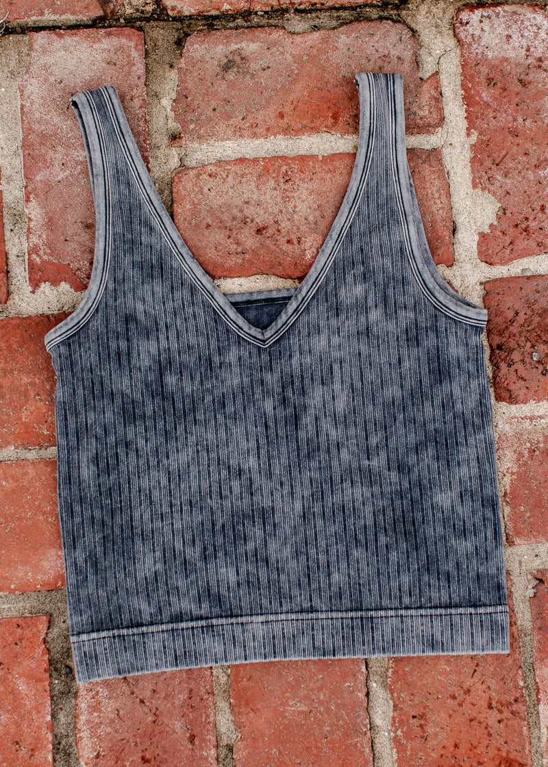 Washed Ribbed Crop Tank/Bralette *FADED BLACK
