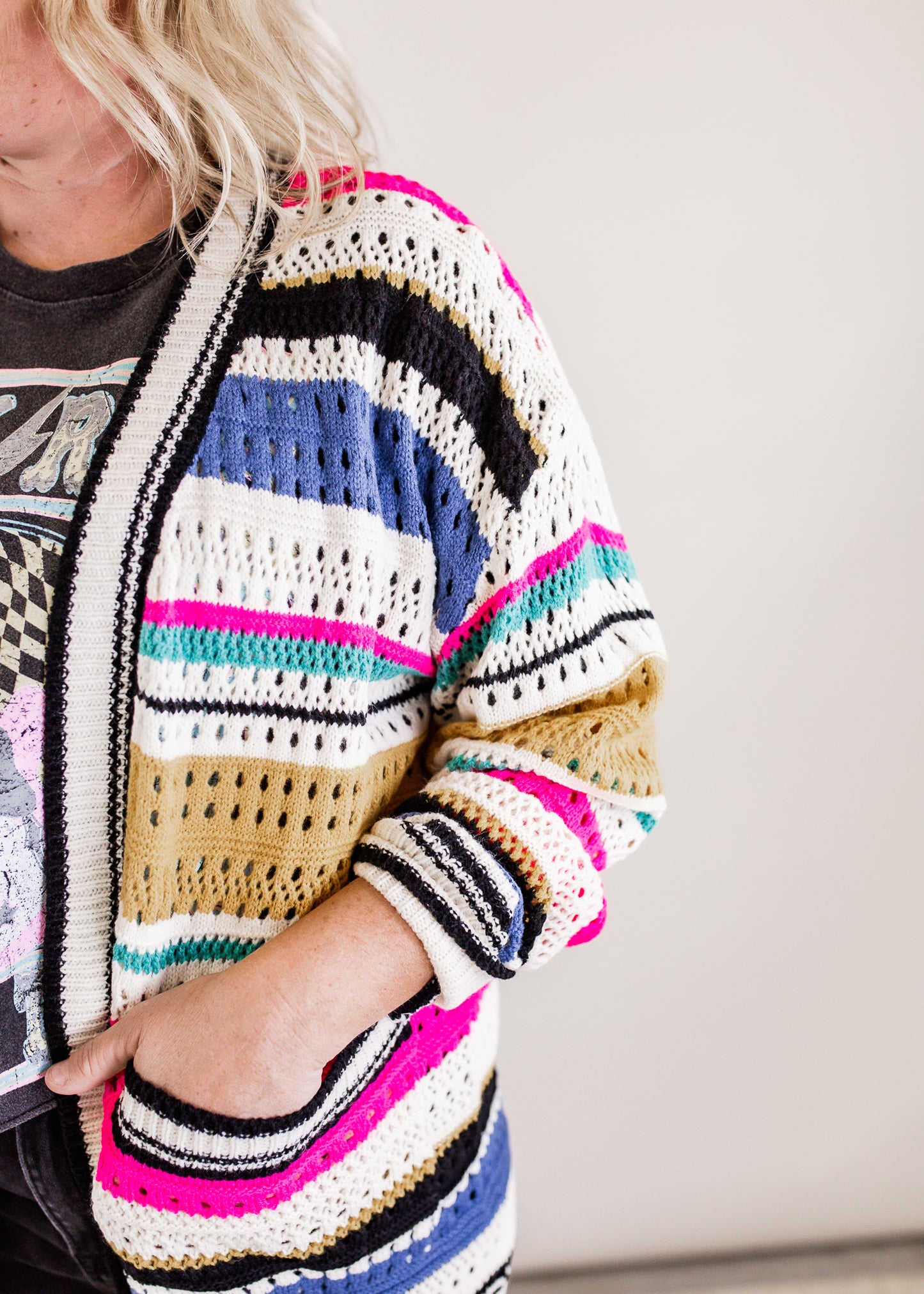 Stripe Pointelle Cardigan (S-XL) *MULTI