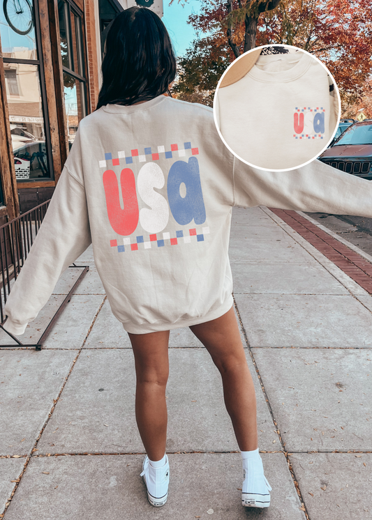 *Retro Checkered USA Sweatshirt *2 Colors (S-5X)