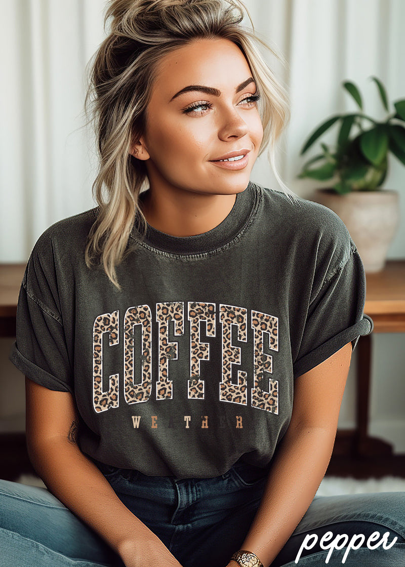 *Coffee Weather Leopard Tee *4 Colors (S-3X)