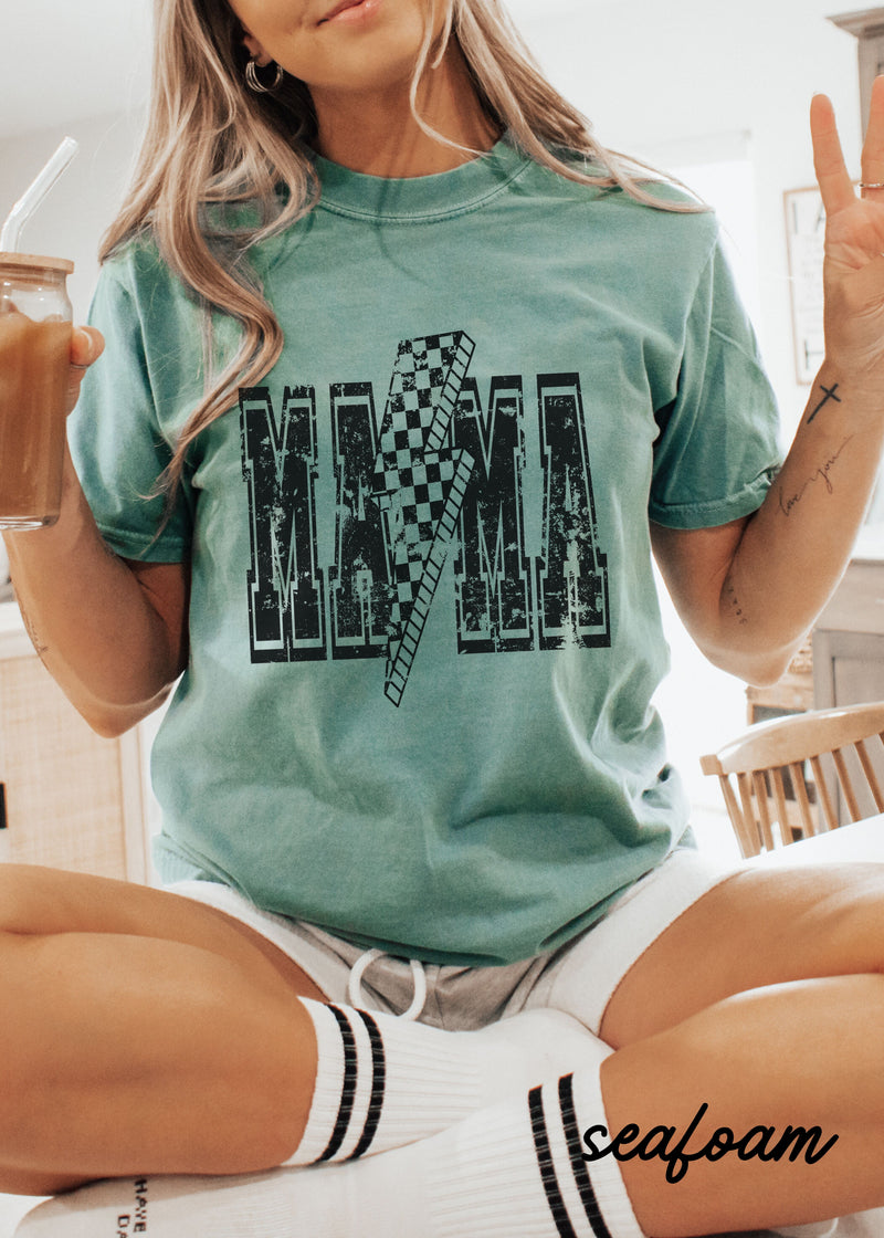 PRE-ORDER: Checkered Bolt MAMA Tee *10 Colors Black Ink (S-3X)