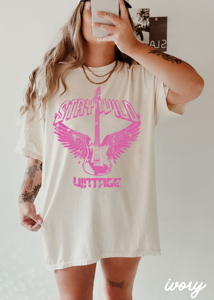 PRE-ORDER: Stay Wild Guitar Tee *3 Colors PINK Ink (S-3X)