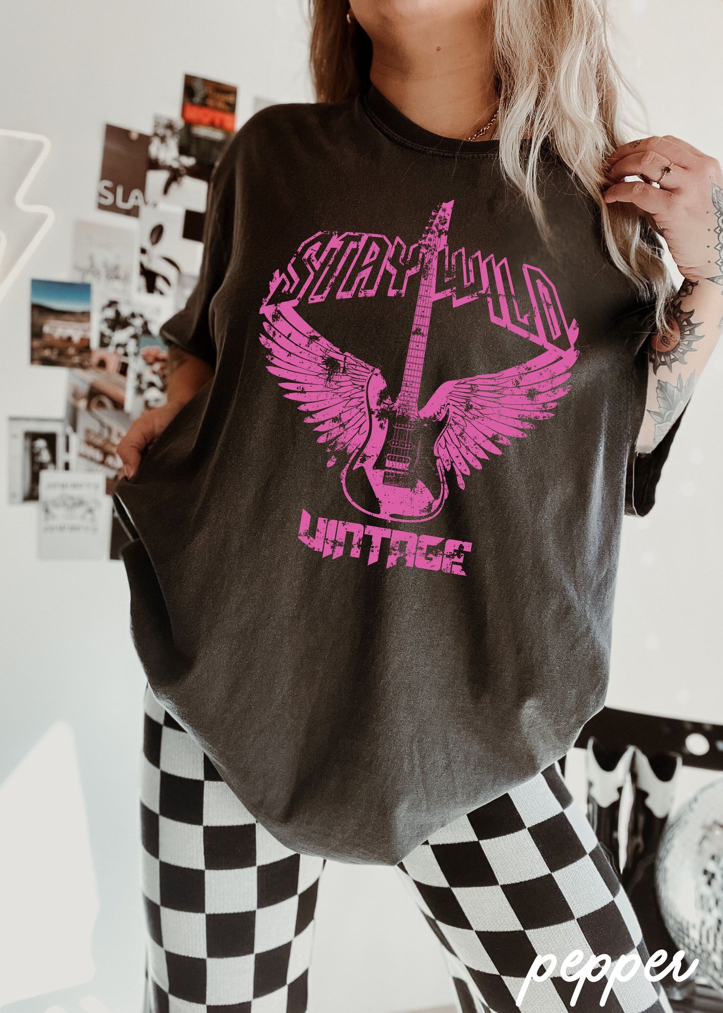 PRE-ORDER: Stay Wild Guitar Tee *3 Colors PINK Ink (S-3X)