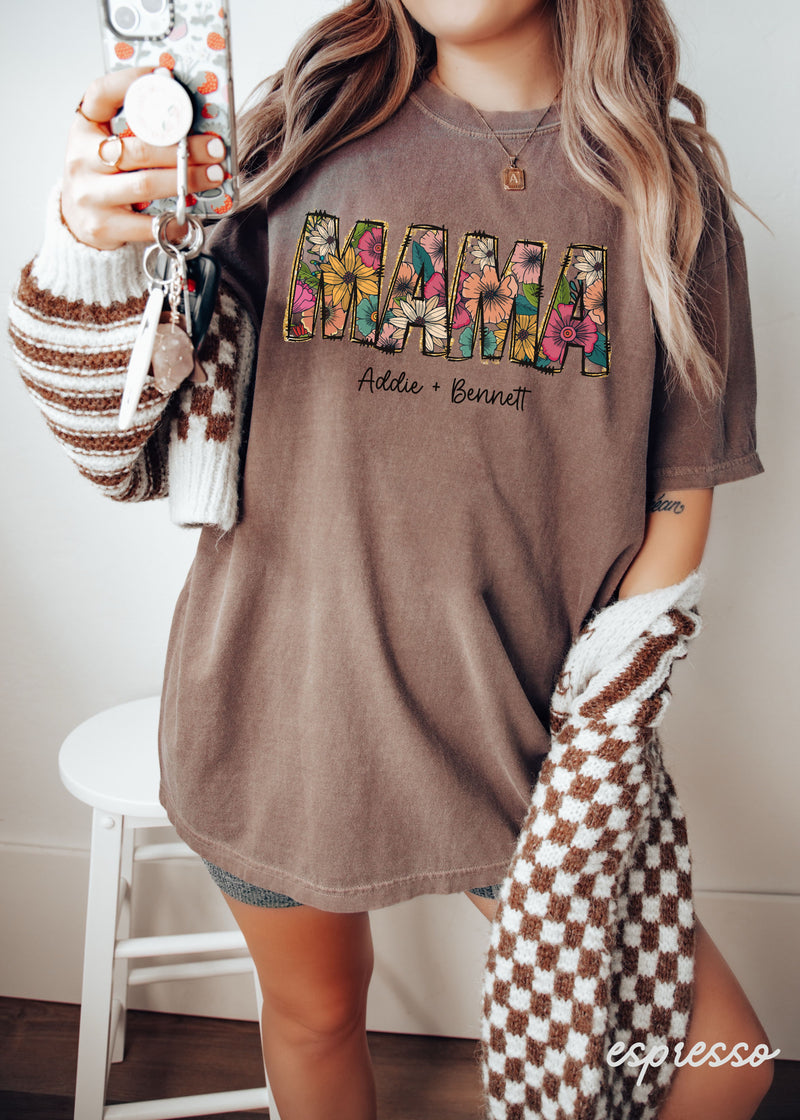 *Personalized Floral MAMA Tee *8 Colors (S-3X)