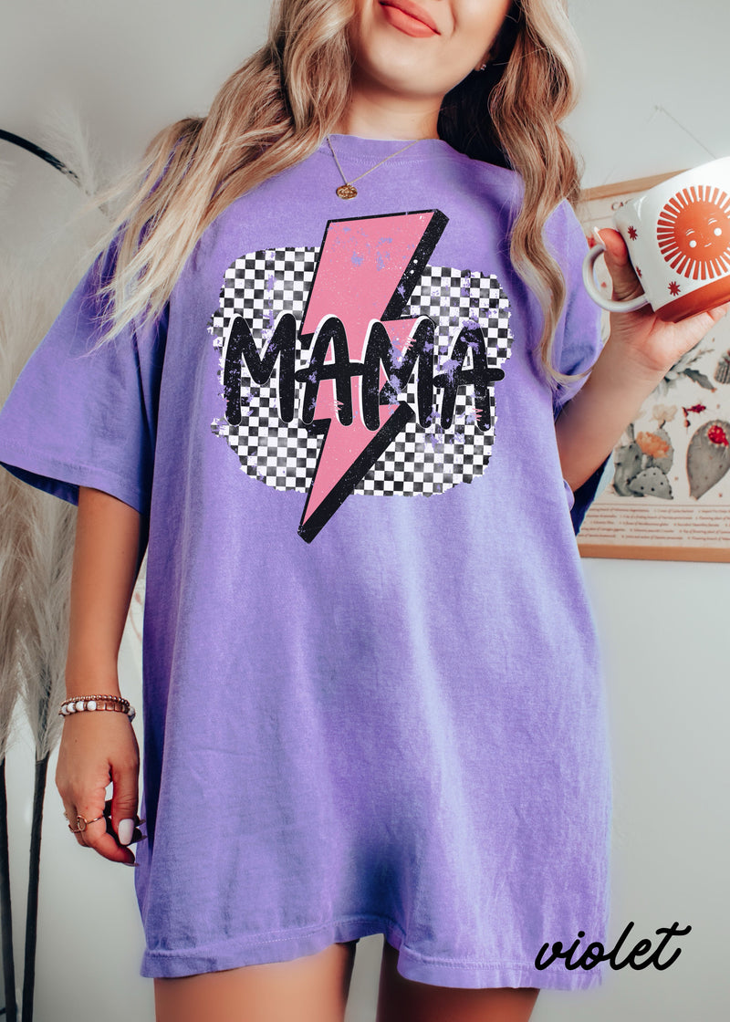 *Mama Pink Bolt Checkered Tee *6 Colors (S-3X)