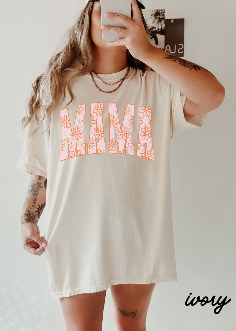*Mama Floral Outline Tee *7 Colors (S-3X)