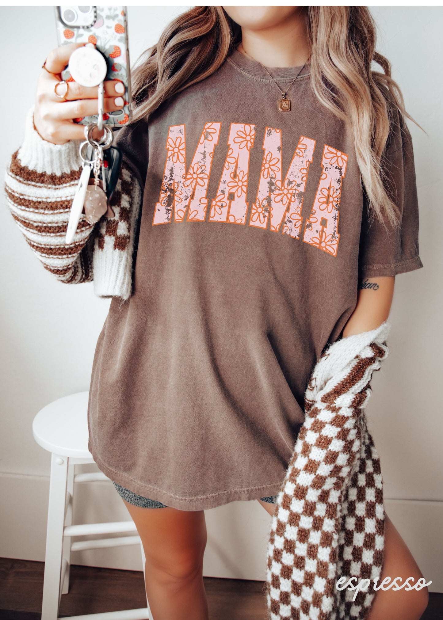 *Mama Floral Outline Tee *7 Colors (S-3X)