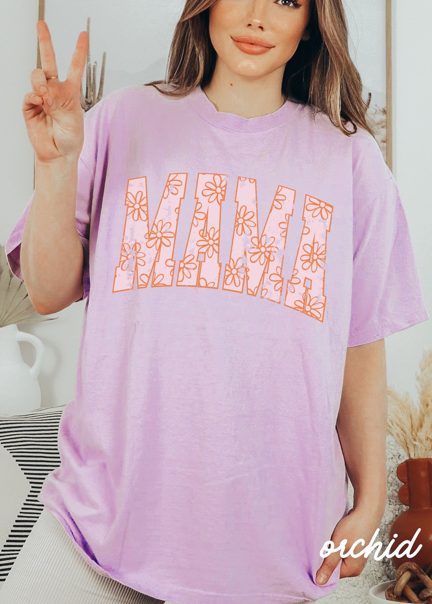 *Mama Floral Outline Tee *7 Colors (S-3X)