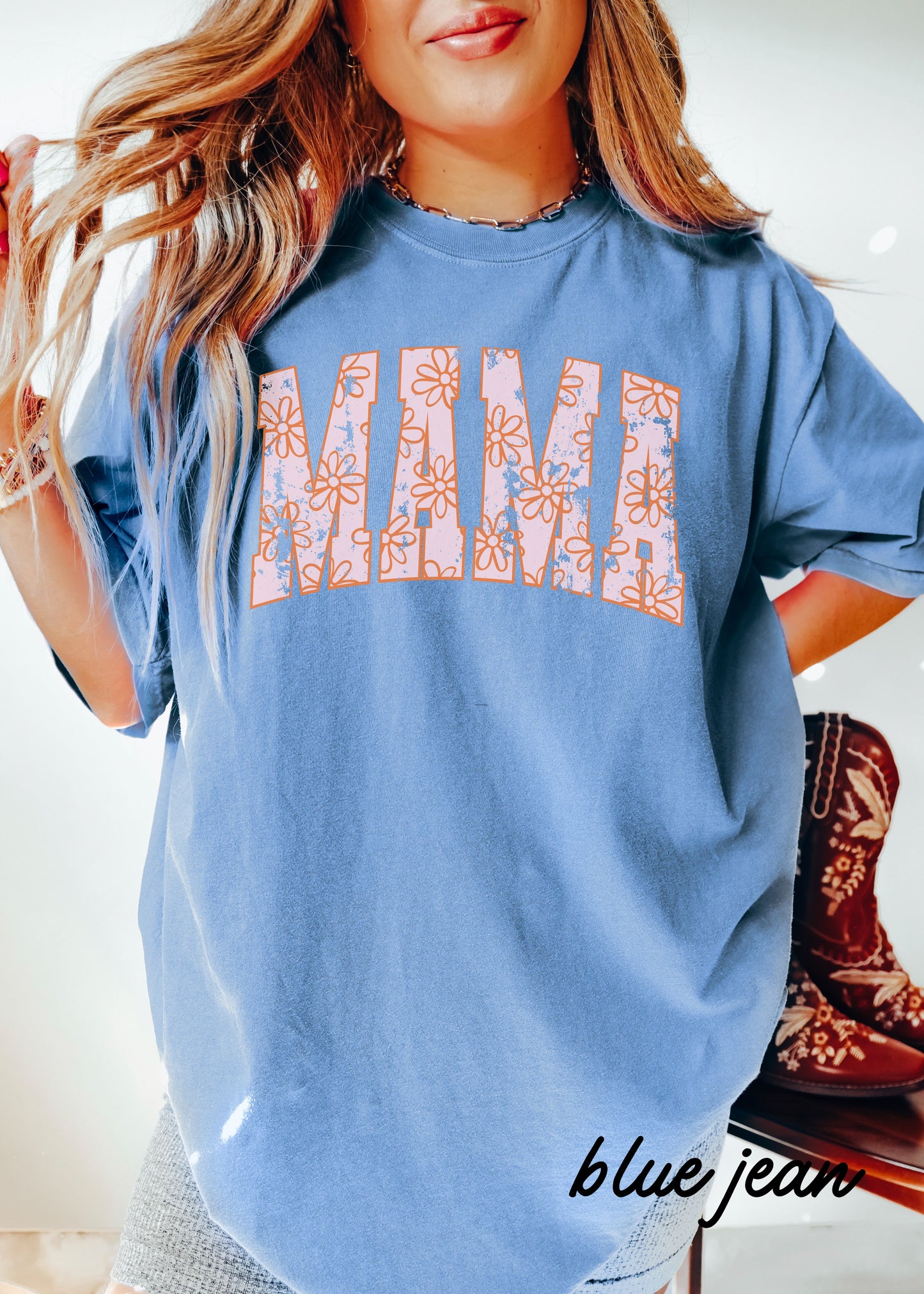 *Mama Floral Outline Tee *7 Colors (S-3X)