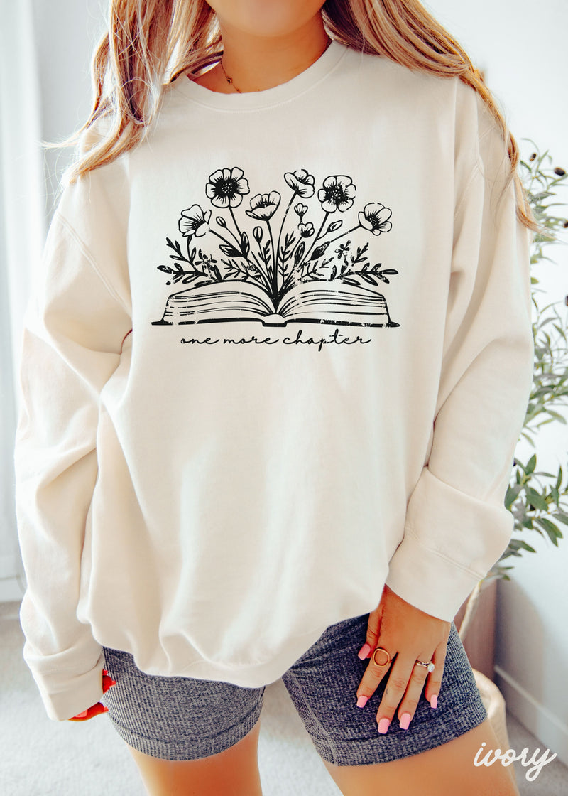 PRE-ORDER: One More Chapter Floral Book Sweatshirt *8 Colors Comfort Colors (S-3X)