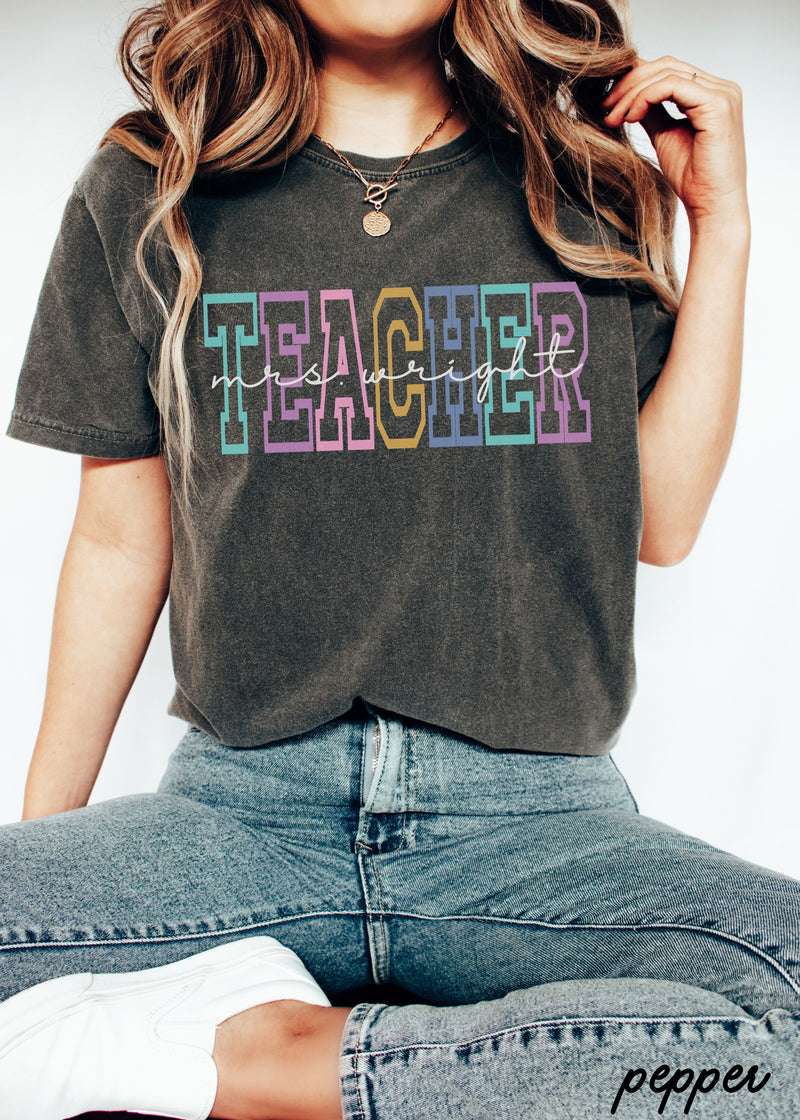 *Personalized Teacher Outline Tee *13 Colors (S-3X)