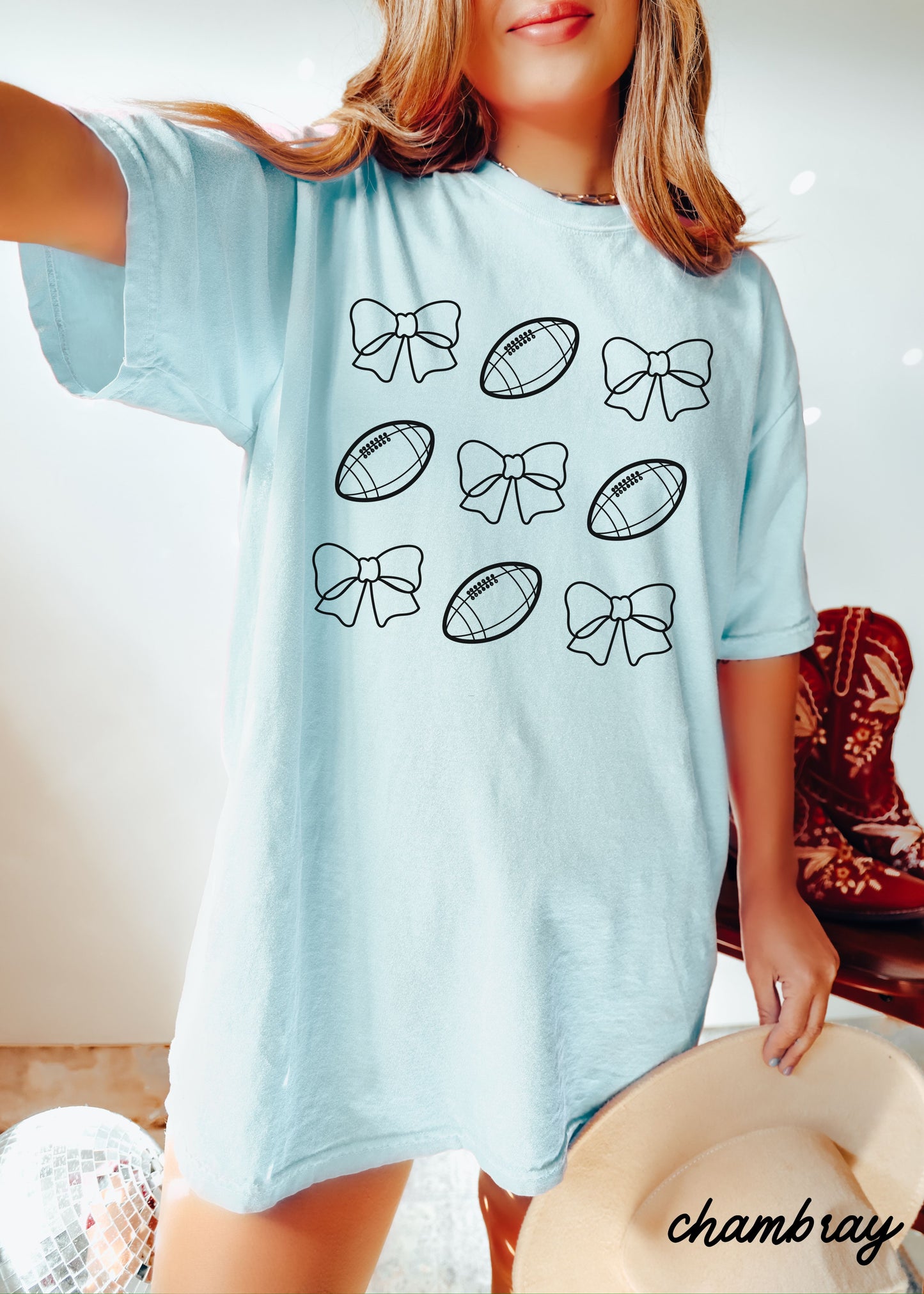 Football Bow Coquette Rows Tee *12 Colors (S-3X)