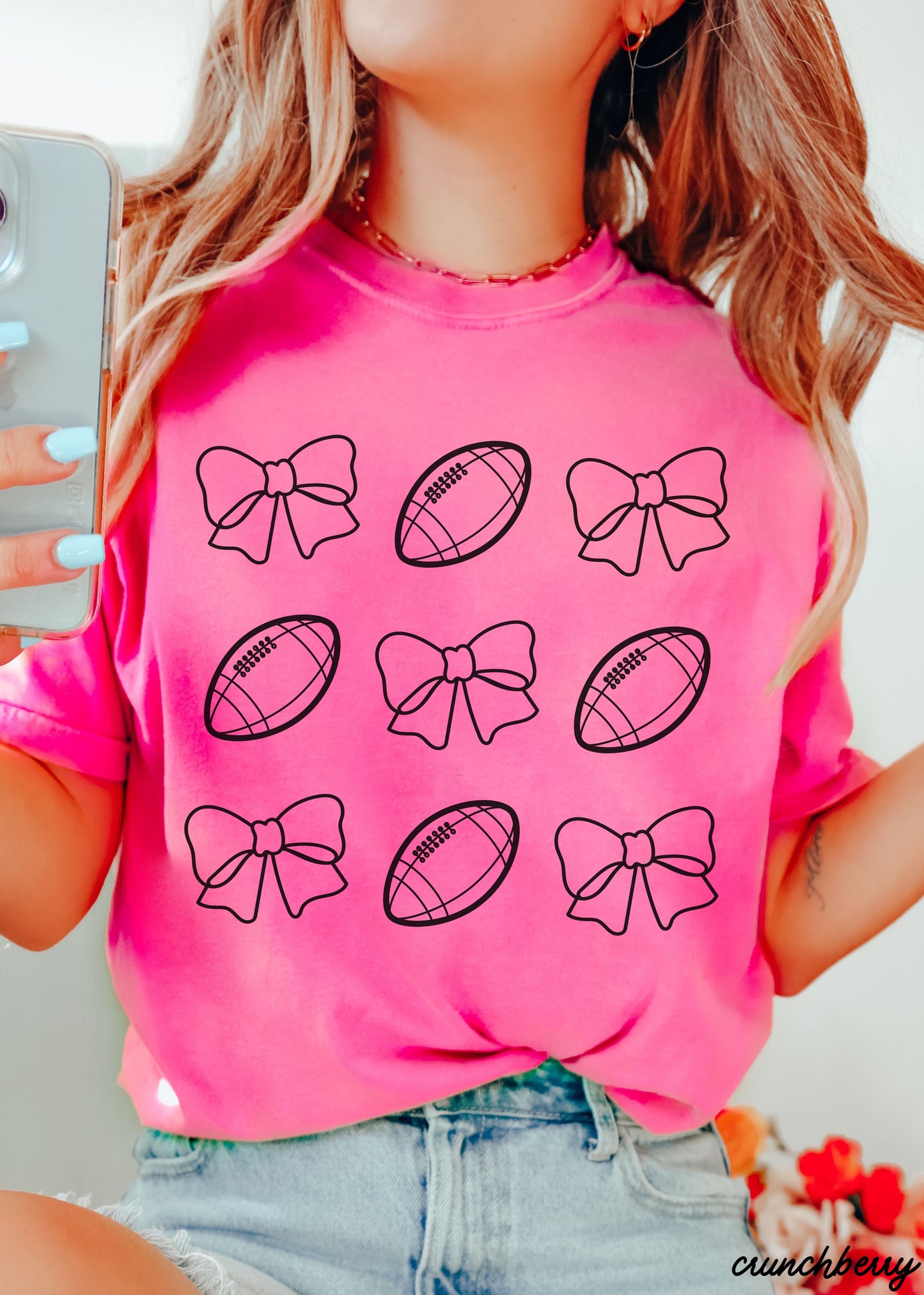 Football Bow Coquette Rows Tee *12 Colors (S-3X)