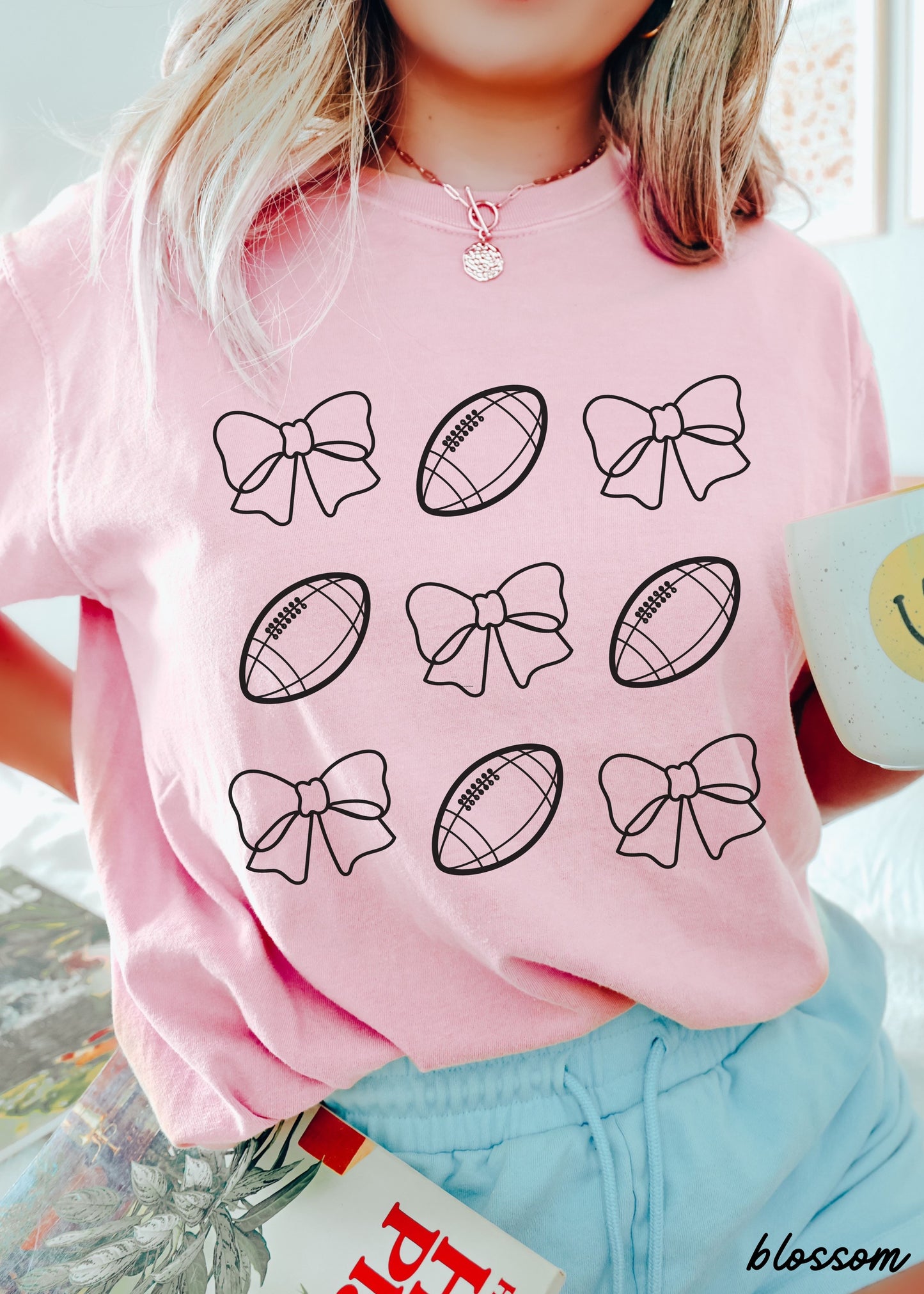 Football Bow Coquette Rows Tee *12 Colors (S-3X)