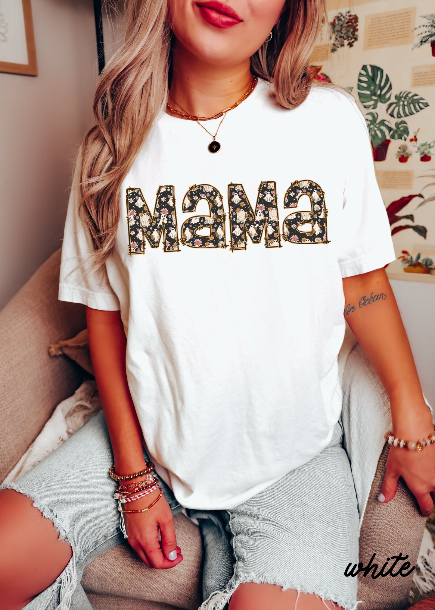 *Mama Ghost Print Tee *10 Colors (S-3X)