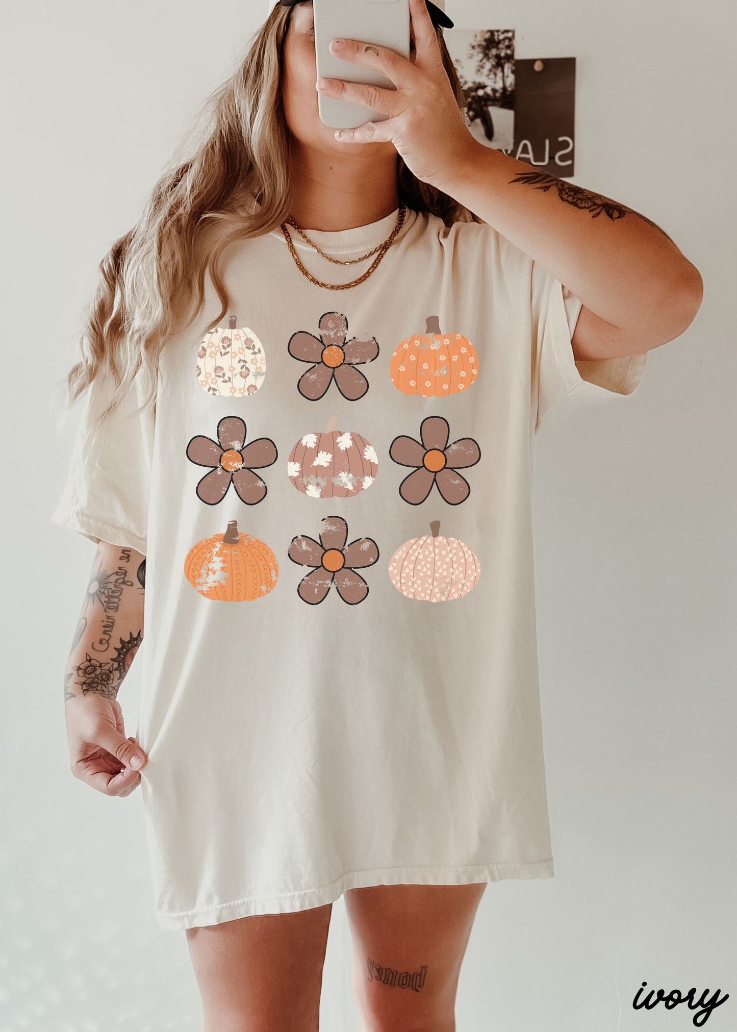 *Floral Pumpkin Rows Tee *7 Colors (S-3X)