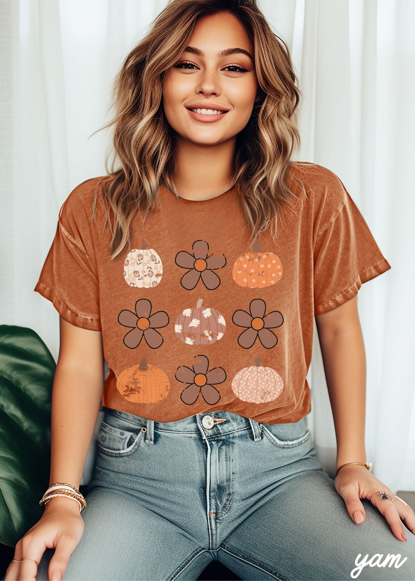 *Floral Pumpkin Rows Tee *7 Colors (S-3X)