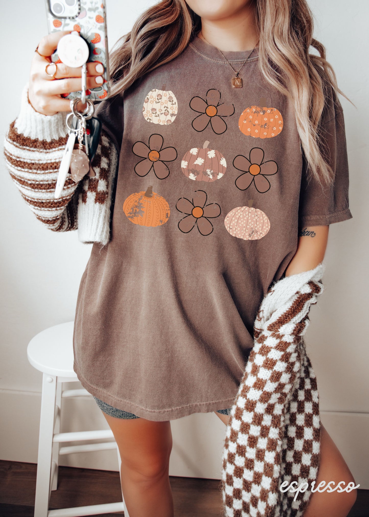 *Floral Pumpkin Rows Tee *7 Colors (S-3X)