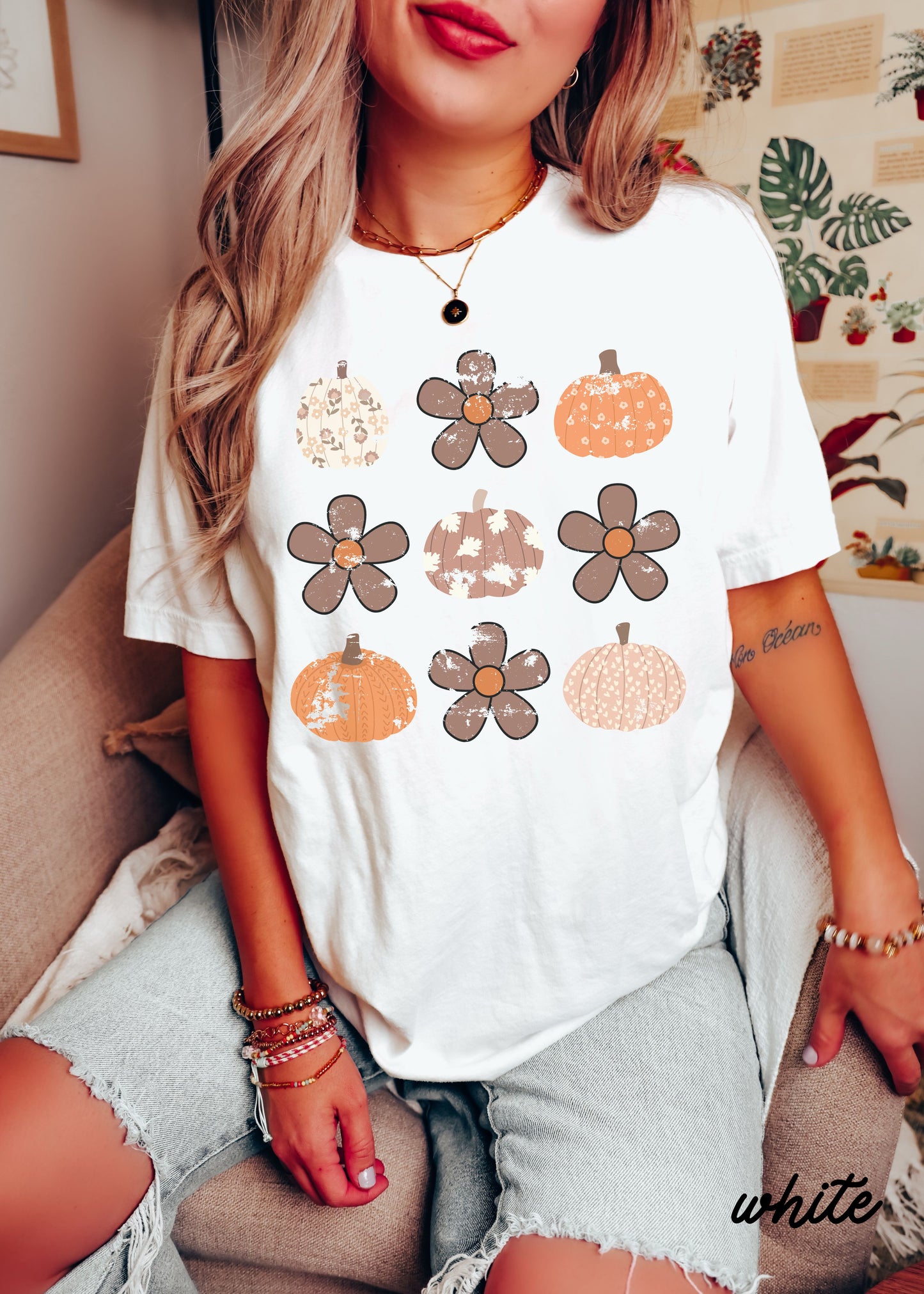 *Floral Pumpkin Rows Tee *7 Colors (S-3X)