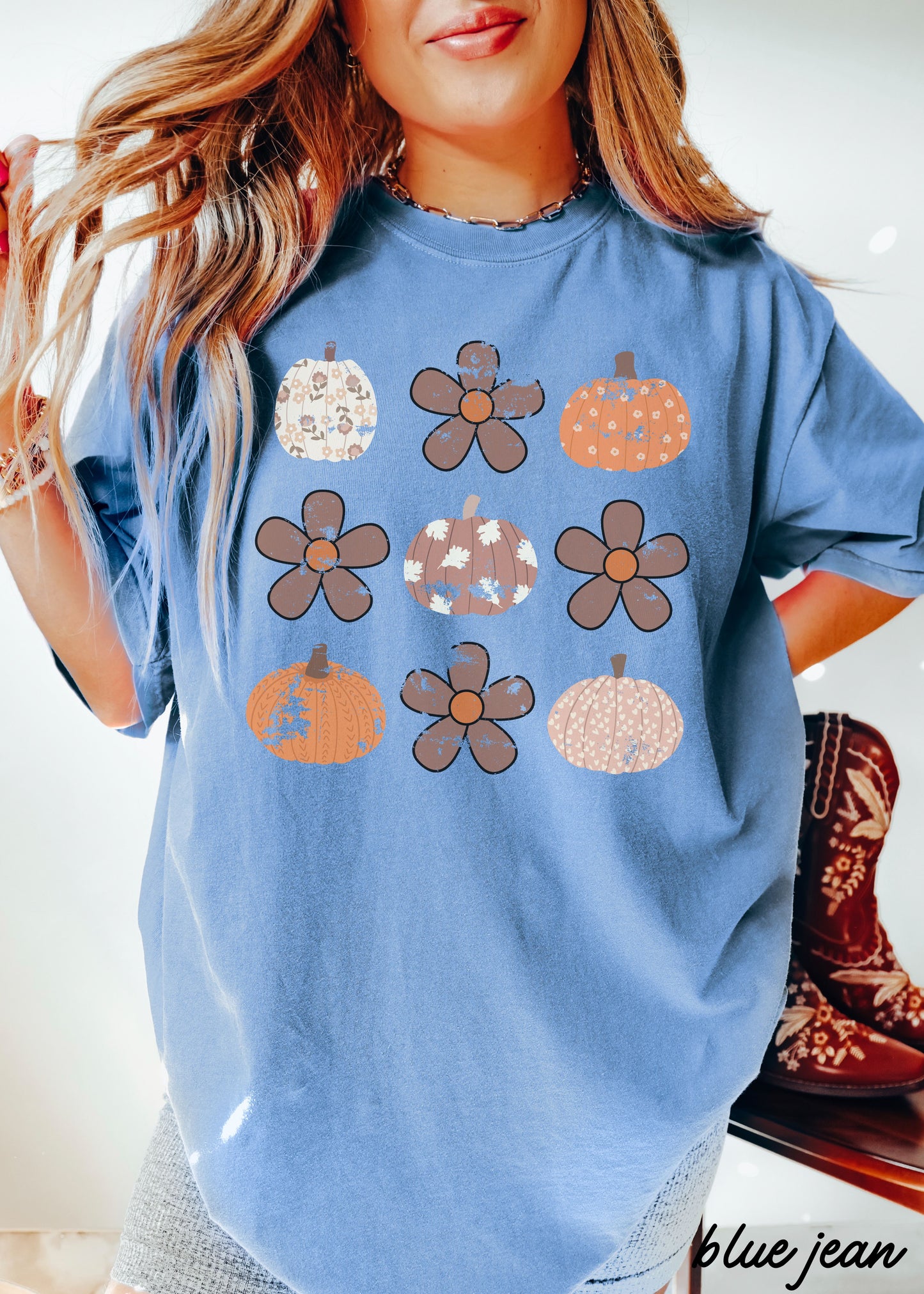 *Floral Pumpkin Rows Tee *7 Colors (S-3X)