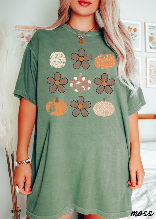 *Floral Pumpkin Rows Tee *7 Colors (S-3X)