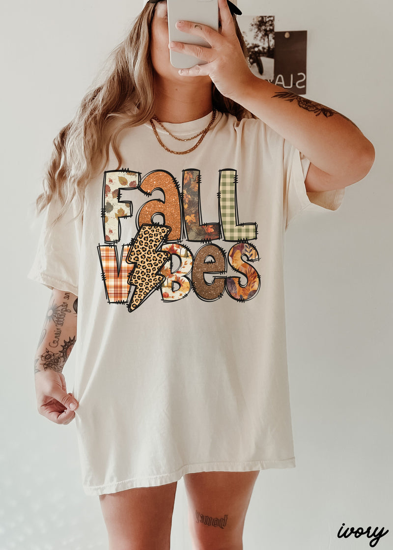 *Fall Vibes Lightning Bolt Brown Tee *6 Colors (S-3X)