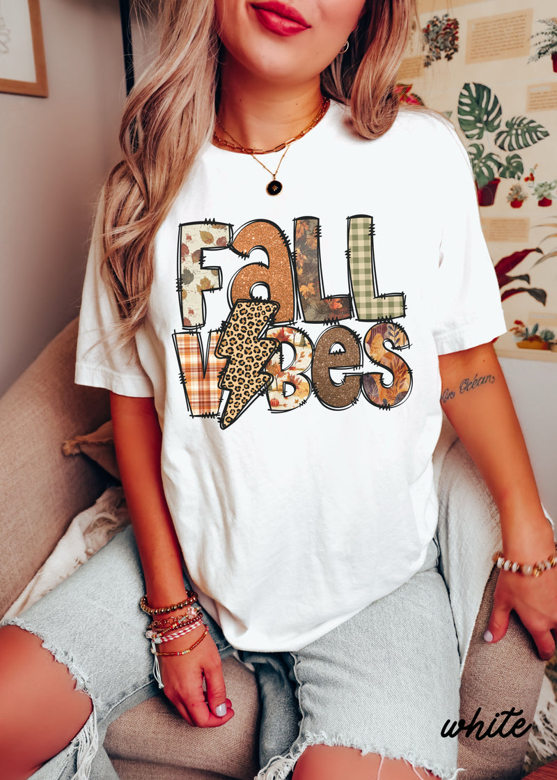 *Fall Vibes Lightning Bolt Brown Tee *6 Colors (S-3X)