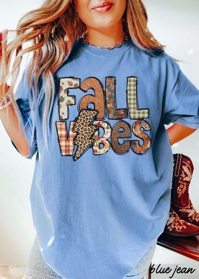 *Fall Vibes Lightning Bolt Brown Tee *6 Colors (S-3X)