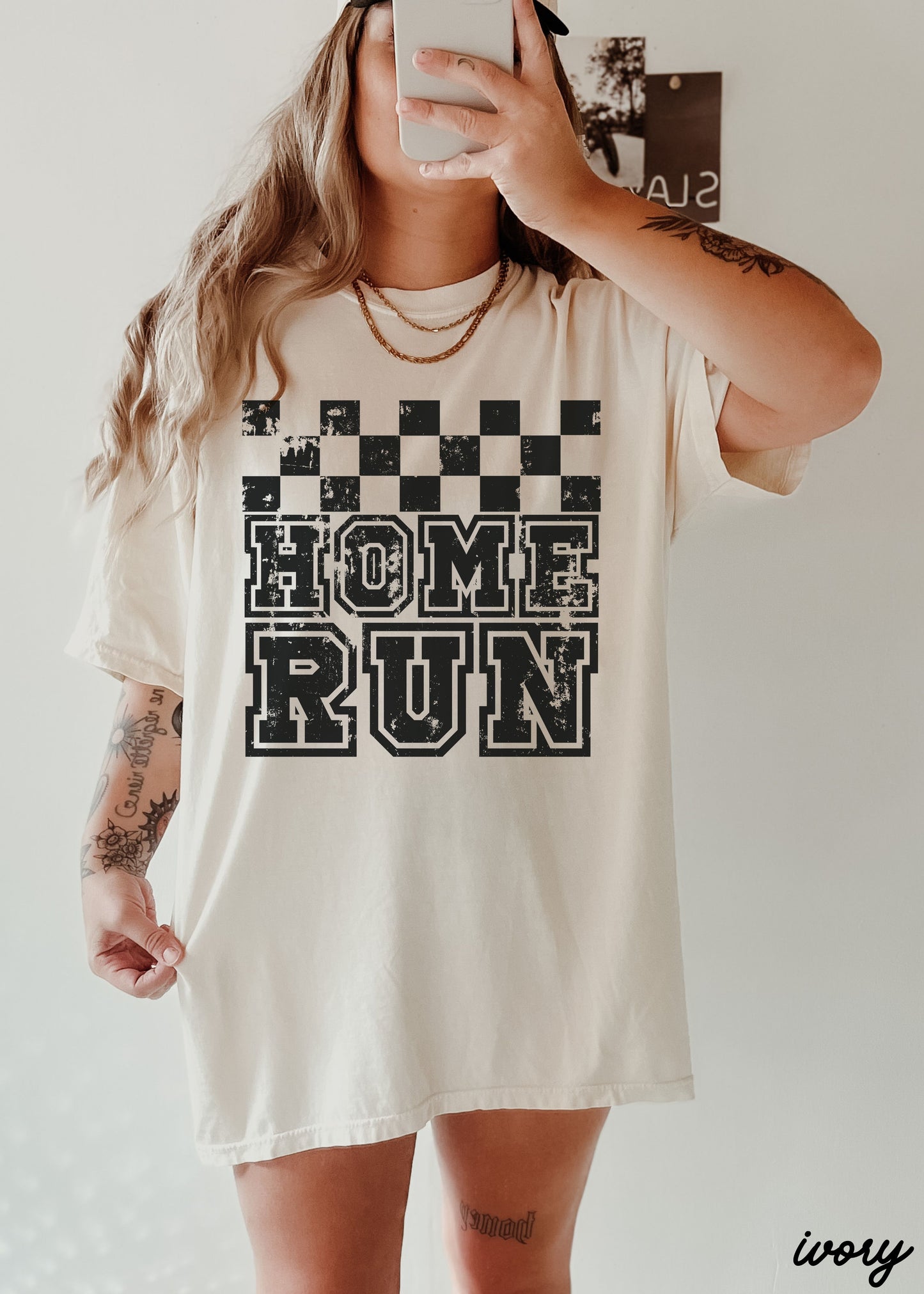 Home Run Checkered Tee *13 Colors (S-3X)
