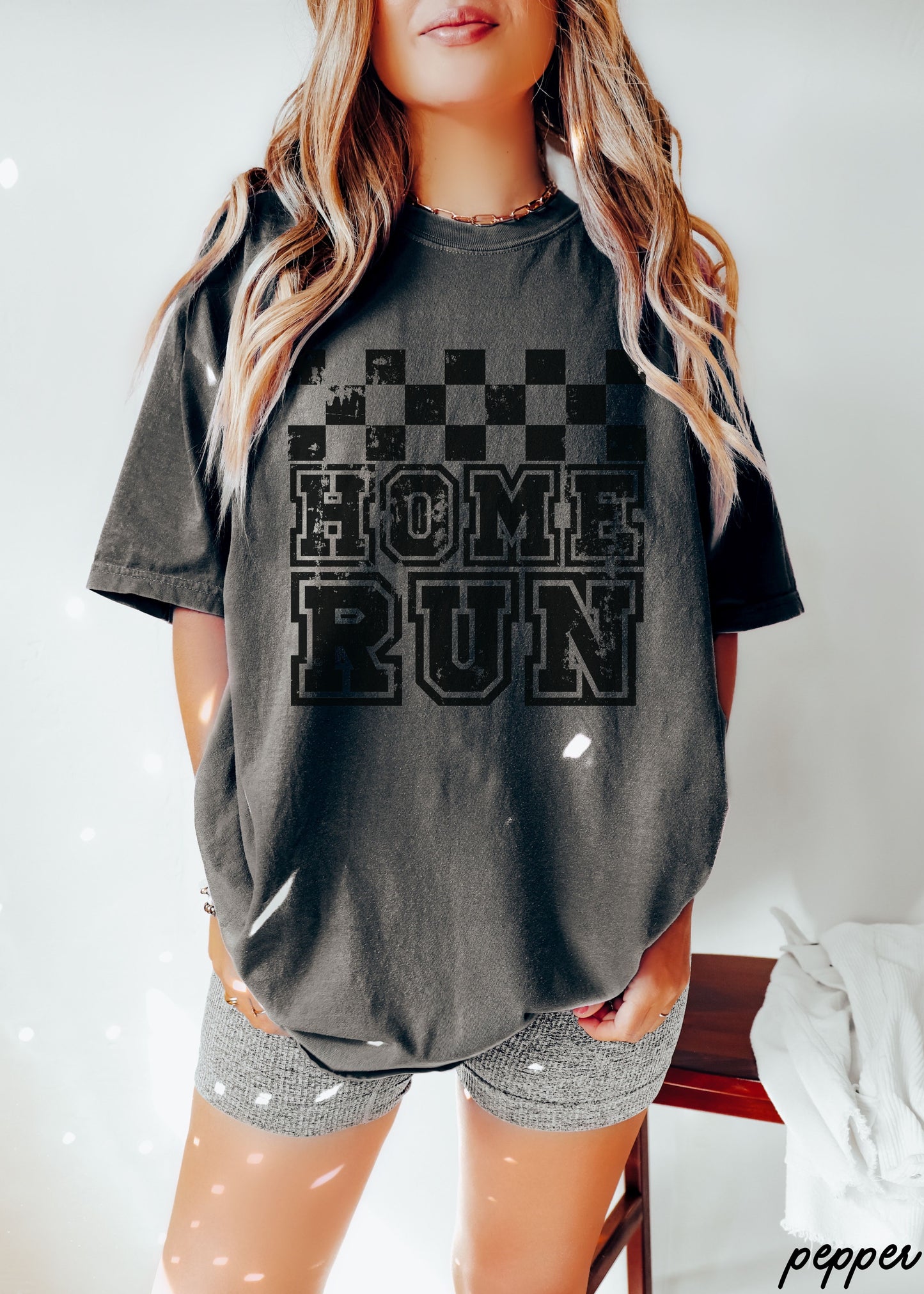 Home Run Checkered Tee *13 Colors (S-3X)