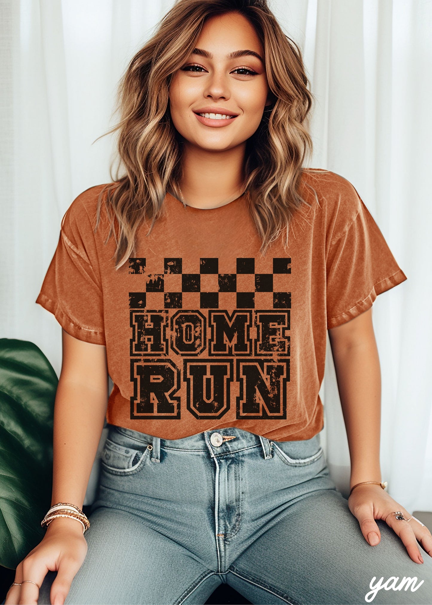 Home Run Checkered Tee *13 Colors (S-3X)