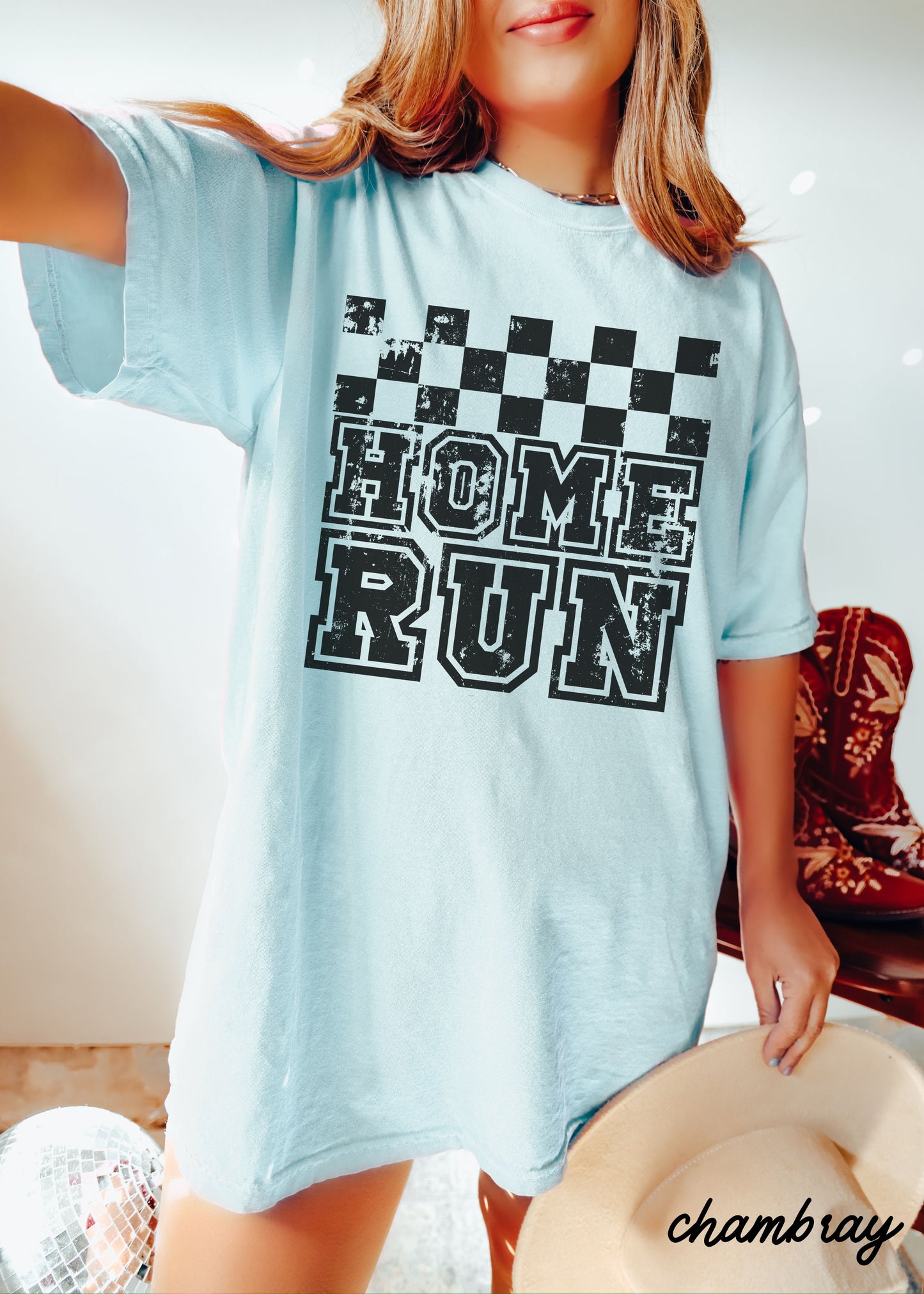 Home Run Checkered Tee *13 Colors (S-3X)