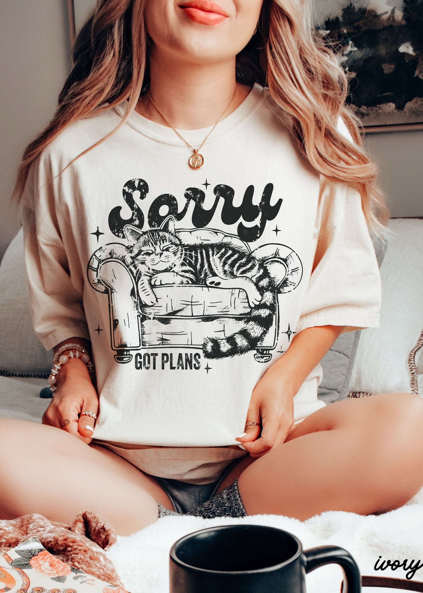 PRE-ORDER: Sorry I've Got Plans Cat Tee *11 Colors (S-3X)